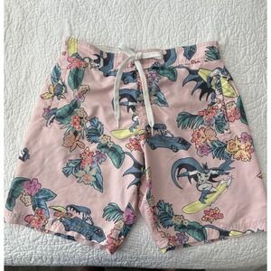 Batman Surfing Medium Swim Trunks Floral Hawaiian Board Shorts DC Comics Pink‎